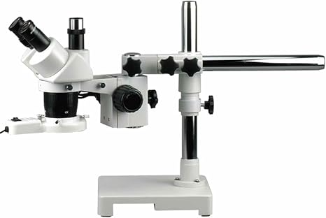 AmScope SW-3T24Z-FRL Trinocular Stereo Microscope, WH10x Eyepieces | DIN Standard RMS 20.32mm Thread 160mm Finite Tube Length Compatible Numerical Aperture 0.10 76mm Stereo Microscope