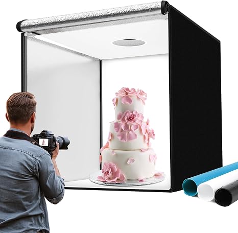 48"x48"x40" Large Photo Studio Light Box Photography, 4 Light LED Panels Dimmable Shooting Tent with 3 Color Backdrops Continuous Lighting Softbox for Bulky Items Photography