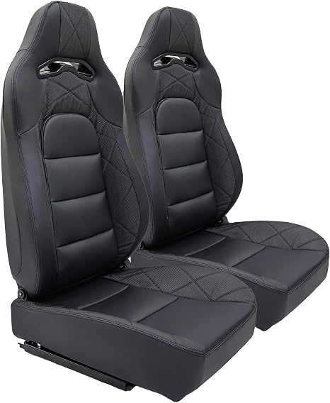 Universal Bucket Seats Racing Seats Adjustable Car Seats Reclinable Sport Seats PU Leather with Sliders 2 pcs (Black, 36.8"×20.6"×22.6")