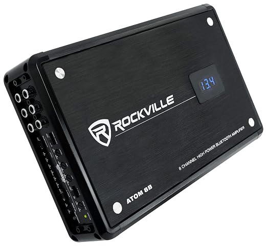 Rockville Atom 8B 3500W Peak/880W RMS 8-Channel Marine Amplifier, Bluetooth with Auto Pairing, Adjustable Crossover, Voltage Display, Compact Corrosion-Resistant Design for Boats and Yachts | 3500W Peak, 880W RMS, Bluetooth, 4/6/8-Channel Configurable, Cl