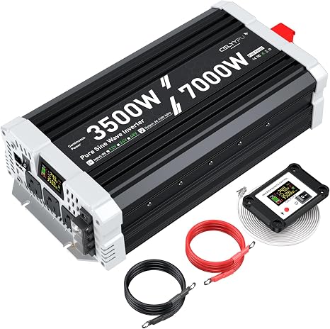 3500 watt Pure sine Wave Inverter, 24V DC to 110V AC Power Inverter, with 3 AC Output sockets, USB Port, Type-C Port, Remote Control with LCD Screen, Used for Solar Emergency Power Supply in RV Homes