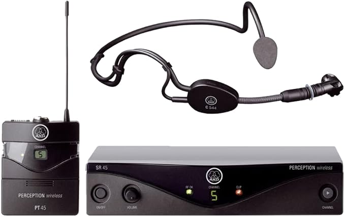 AKG Pro Audio Perception Wireless Microphone System with SR45 Stationary Receiver, PT45 Pocket Transmitter, and C544L Headworn Microphone- Sports Set (3248X00010)