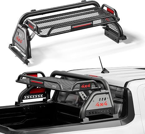 SYHVU Roll Bar for Truck with Cargo Basket, Heavy Duty Chase Rack Fit for Mid-Size Pickups, Compatible with Tacoma, Colorado, Canyon, Ranger, Frontier, Gladiator, Universal Truck Bed Sport Bar Rack