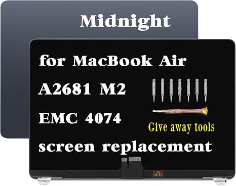 A2681 Screen Replacement for MacBook Air M2 A2681 2022 EMC 4074 | MLXW3 MLXX3 MLXY3 MLY03 MLY13 MLY23 MLY33 MLY43 Full LED LCD Screen Display Assembly Midnight