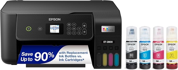 Epson EcoTank ET-2800 Wireless Color All-in-One Supertank Printer - Black