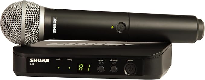 Shure BLX24/PG58 Wireless Vocal Microphone System - H9 Band | 14-hour battery and 300 ft UHF range with PG58 handheld vocal mic and single-channel receiver for live vocals
