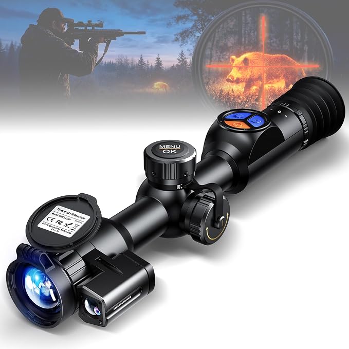 GOYOJO GRS Series Thermal Riflescope for Hunting, 256X192 High Resolution Thermal Imaging Scope with 50Hz High Sensitivity Optics IR Night Vision Rifle Scope, Rangefinding & Ballistic Assistance, RAV
