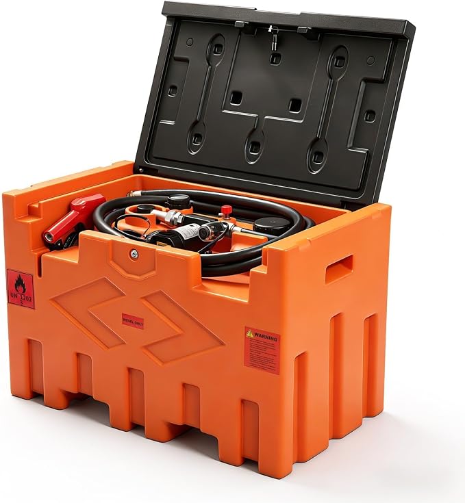 Portable 50 Gallon Fuel Tank with Pump for Diesel,Portable Fuel Tank with 12V Electric Fuel Transfer Pump and 15ft Rubber Hose,11.9 GPM Flow Rate,Diesel Fuel Transfer Tank for Transportation