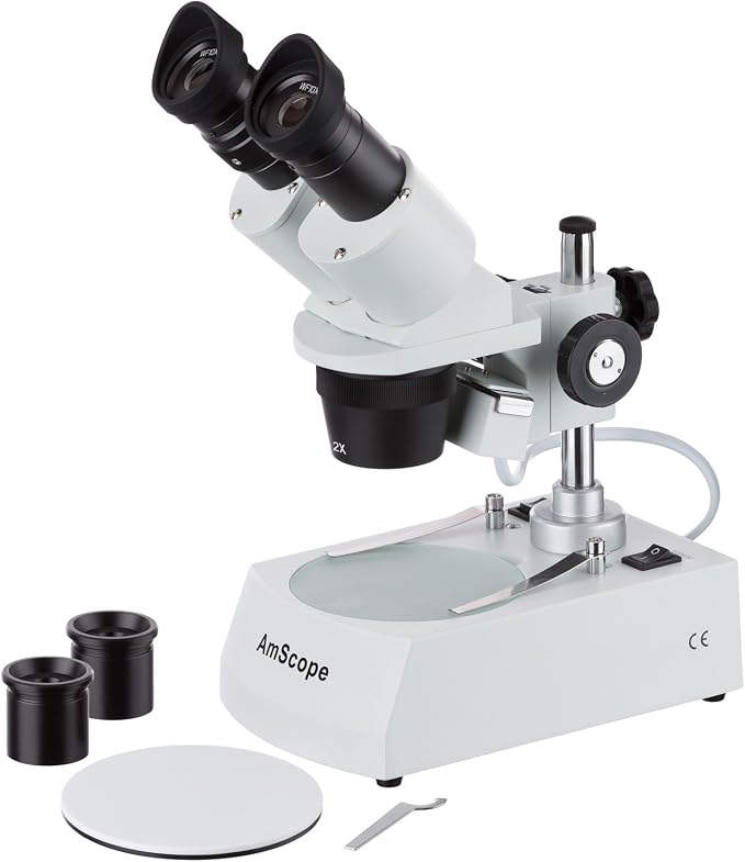 AmScope SE306R-PZ Forward Binocular Stereo Microscope, WF10x and WF20x | 10X-80X Magnification Range DIN Standard RMS 20.32mm Thread 160mm Finite Tube Length Compatible Numerical Aperture