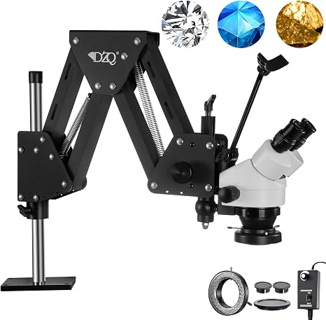 DZQ ZQ-1 Multi-Directional Microscope 7X-45X Magnification 0.5X Barlow Lens | 0.7X-4.5X Zoom Objective, Includes Multi-Directional Spring Bracket,60-Led Ring Light