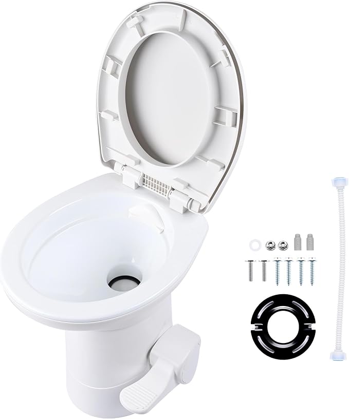 Yescom RV Camper Toilet Porcelain Ceramic Enamel & HDPE Gravity Flush 20"