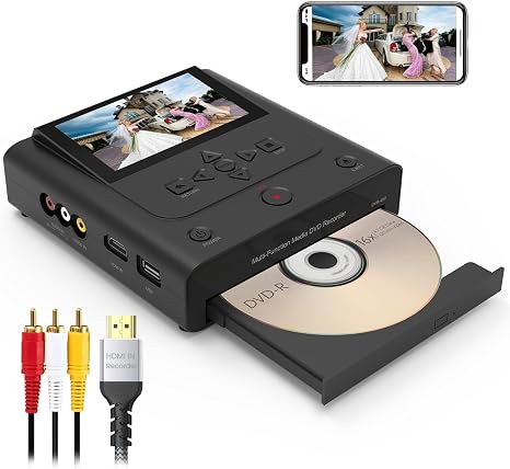 Standalone VHS to DVD Recorder with HDMI Real-Time Recording, No PC, Clariviews DVR450 All-in-One VHS & Camcorder Tape to DVD Converter, Wireless Transfer, Save to DVD, SD, USB, External HDD