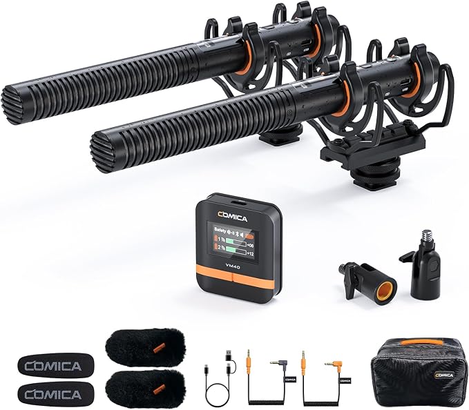 COMICA VM40 Dual-Channel Shotgun Microphone with 48kHz/32-bit Float Recording, Wireless Camera Microphone with 32G onboard Recording, External Directional Microphone Compatible with Canon, Nikon