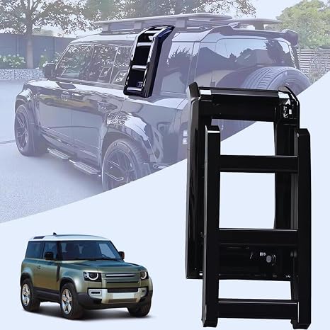 Gloss Black Multi Segment Folding Side Access Ladder Rack Side Window Roof Step Ladder Fit for Land Rover Defender 90 110 130 2020 2021 2022 2023 2024 Models