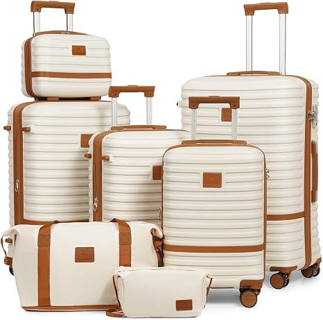 Joyway Luggage Set 7 Piece Suitcase Sets with Spinner Wheel,Hardside Expandable Travel Laggage with TSA Lock (18/20/24/28 White