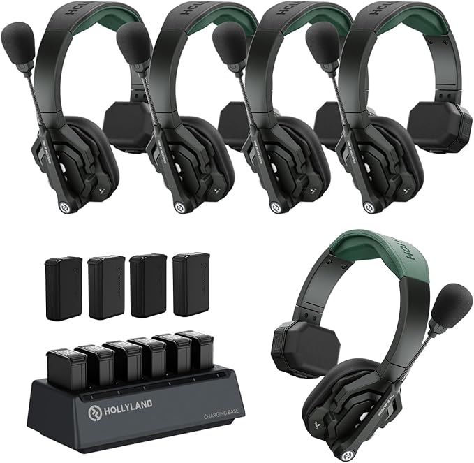 Hollyland Solidcom SE PRO 5-Users ENC Noise Cancellation Wireless Intercom Headset System 1312ft Team Communication with 3.5mm Single Ear Headset for Movie Shoot Live Show (1.9GHz Version)