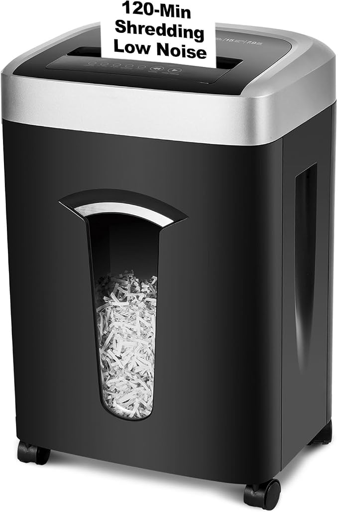 Wingwise 15 Sheets Paper Shredder Heavy Duty for Home Office | 120 Mins Runtime, P-4, Cross Cut, 7.9 gal, Shreds CDs & Credit Cards