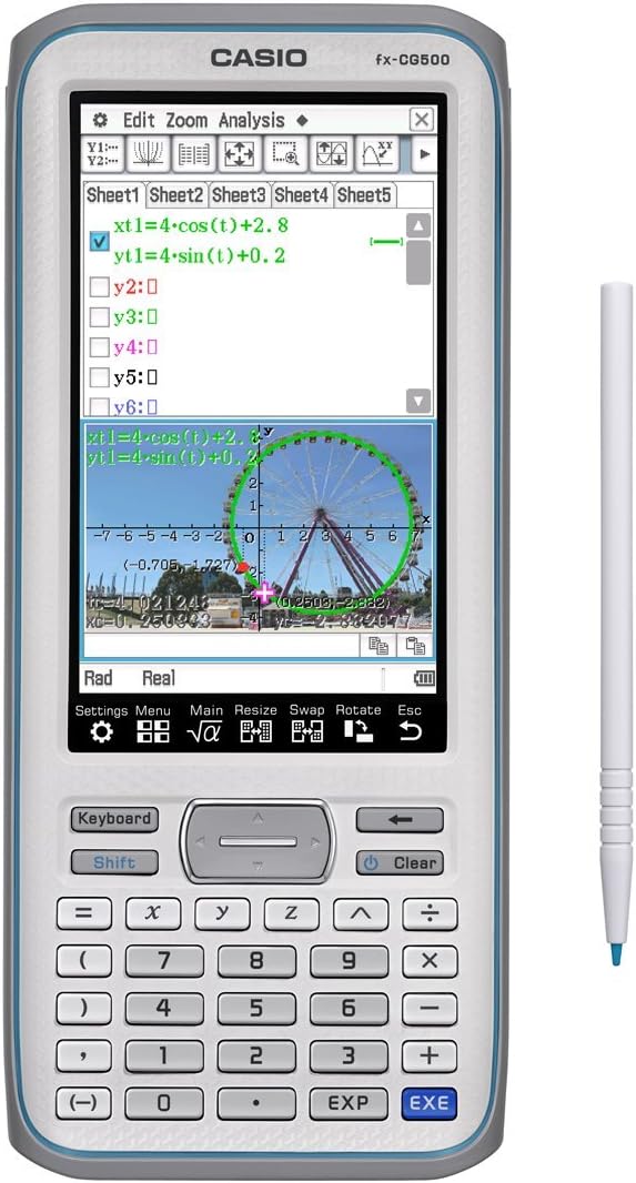Casio fx-CG500 Graphing Calculator, Touchscreen with Stylus | CAS functionality with drag-and-drop; ideal for advanced math, calculus & engineering