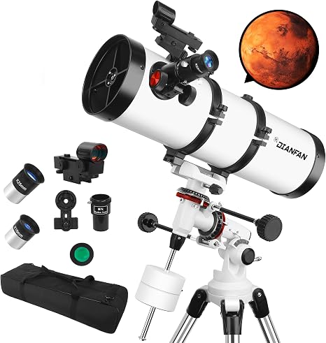 150EQ Professional Astronomy Telescope for Adults High Powered | Portable Manual Equatorial Reflector Telescope for Beginners, Stainless Steel Tripod, Phone Adapter, Moon Filter & Carry Bag