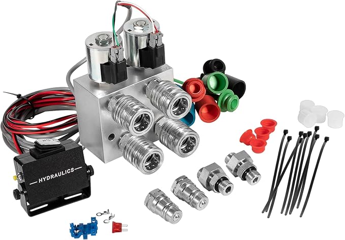 Hydraulic Multiplier SCV Splitter Diverter Manifold Valve Kit with Couplers and Switch Box Controler, Turn 1 Circuit into 2 Circuits, Fit for John Deere Case Kubota Ford Tractors etc.