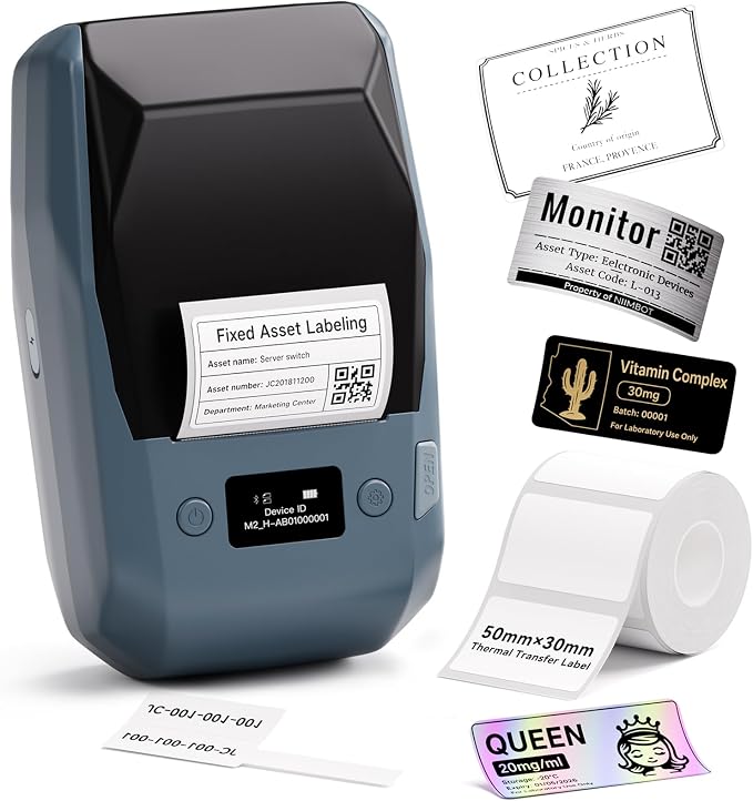 NIIMBOT M2 Label Maker with Tape 2Inch Thermal Transfer Label Printer, Blue