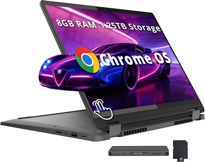 Lenovo Flex 5i Chromebook Plus 14" WUXGA Touchscreen 2-in-1 Laptop, Intel Core i5-1334U, 8GB LPDDR4x, 1.25TB Storage (256GB SSD+1TB Docking Station), Backlit Keyboard, FHD Camera, Chrome OS, Gray