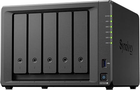 Synology DS1525+ Video Editing & Production Server - Scale to 300TB, 10GbE Ready & Multi-User Workflows (5-Bay Diskless NAS)