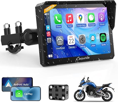 Carpuride W702PRO 7" for Motorcycle CarPlay & Android Auto Dual Bluetooth