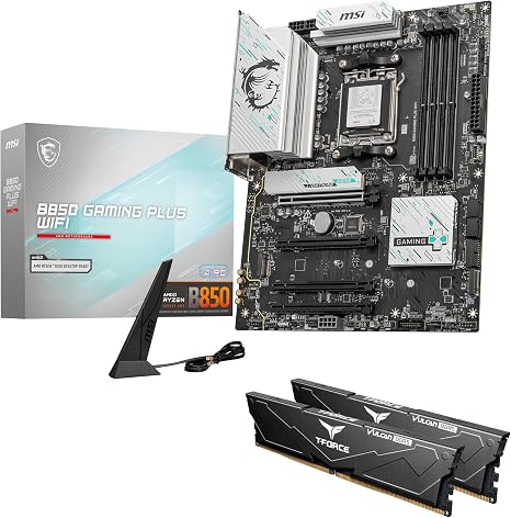 MSI B850 GAMING PLUS WIFI Motherboard,ATX-Supports AMD Ryzen 9000-7000 Processors,AM5-DDR5 Memory 8200+ MT/s (OC),PCIe 5.0x16 & 4.0x16,M.2 Gen5,Wi-Fi 7,5G LAN+HIGH-SPEED DDR5 RAM 32GB (2x 16GB) Bundle