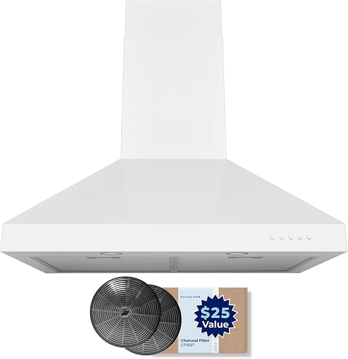 Hauslane Wall Mounted Range Hood 30" Convertible White Hood 350-750CFM Base