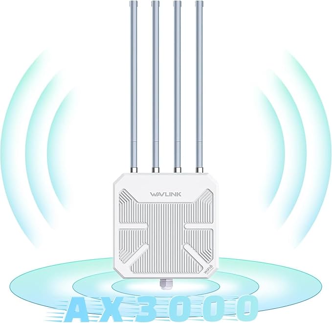 WAVLINK 2026 AX3000 0utdoor WiFi 6 Extender, Long Range Access Point | IP67 Weatherproof, 4x 8dBi Engineered Antennas with PoE /Dual Band/600mW of Power/ UP to 256 Devices for Yard, Farm,Starlink