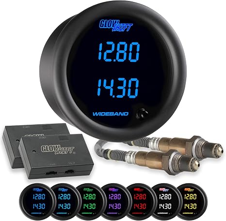 GlowShift Black 7 Color Dual Wideband Air Fuel Gauge Kit, 2-1/16" 52mm