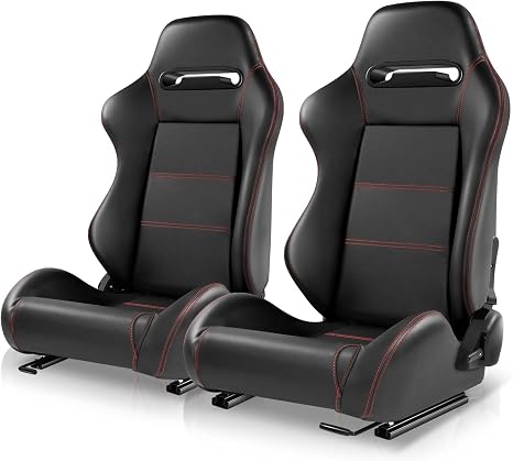 Auto Dynasty Pair of Racing Seats Universal Reclinable Bucket Seats with Side Mount Sliders and Bracket, 36 (H) x 21.5 (W) x 22 (D) Inches, Driver and Passenger Side, Black/Red