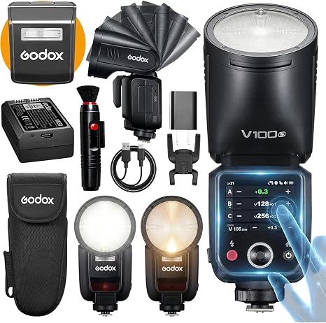 GODOX V100 S GODOX Flash for Sony – Global Shutter,Touchscreen Control,100W TTL Camera Flash GODOXV1 for Sony Upgraded,70 Full Power Consecutive Flashes, Camera Flash for a7iii etc | For wedding/event/sports photographer, touchscreen, 100 full-power flash