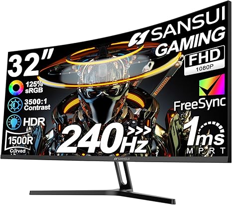 SANSUI 32 Inch Curved 240Hz Gaming Monitor High Refresh Rate, FHD 1080P