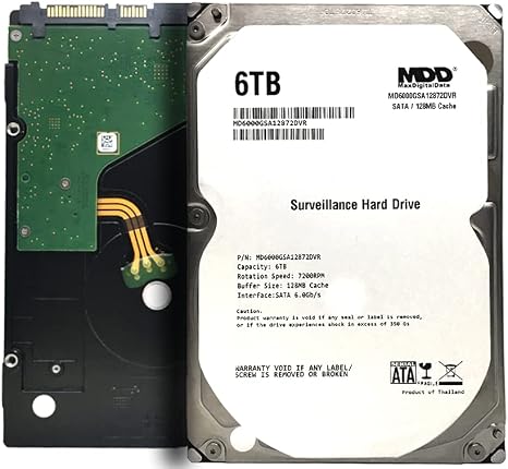 MaxDigitalData 6TB 7200RPM 128MB Cache SATA 6.0Gb/s 3.5" Internal Hard Drive for Surveillance (MD6000GSA12872DVR) - 3 Years Warranty