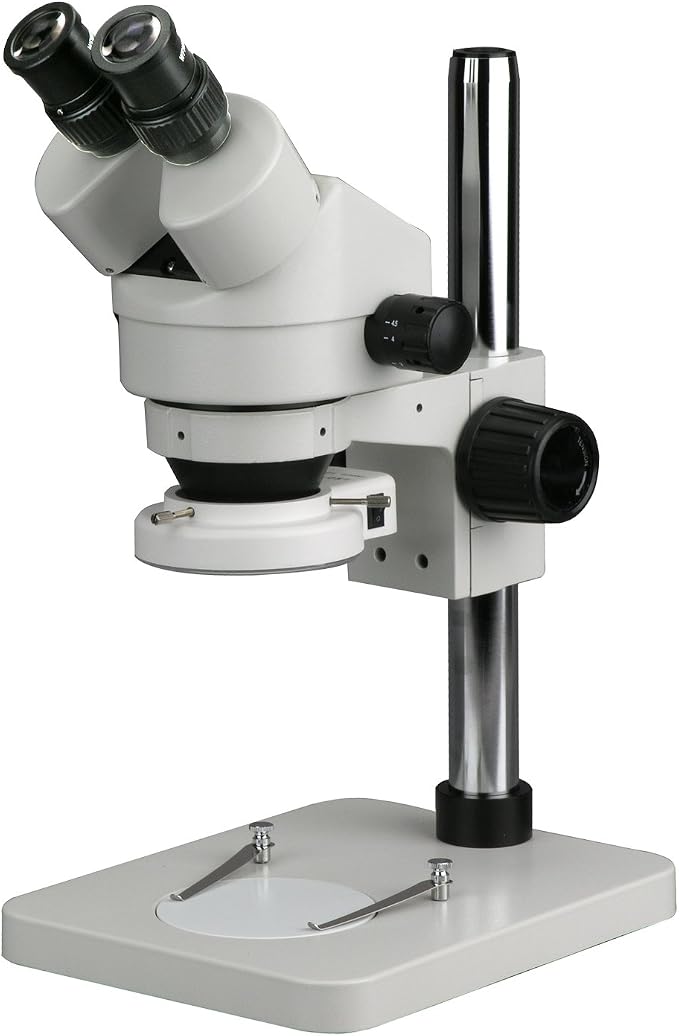 AmScope SMDG-1BSL-64S 45X Stereo Binocular Microscope with 14" Pillar | 7X-45X Magnification Range 64 LED Ring Light