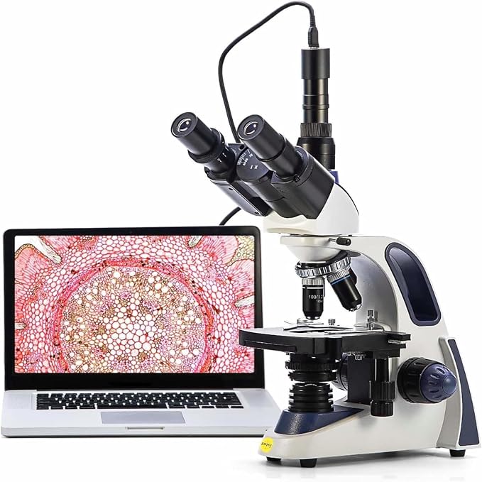 SWIFT SW380T Trinocular Compound Microscope with 5MP Camera | 40X-2500X DIN Achromatic Optics,Siedentopf Head & Mechanical Stage for Students, School Lab & Home