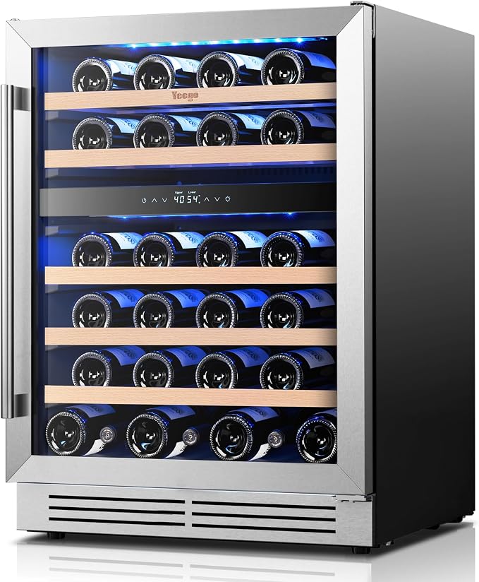 Yeego 24 Inch Dual Zone Wine Fridge, 52 Bottle Wine Cooler, Right-Hinged