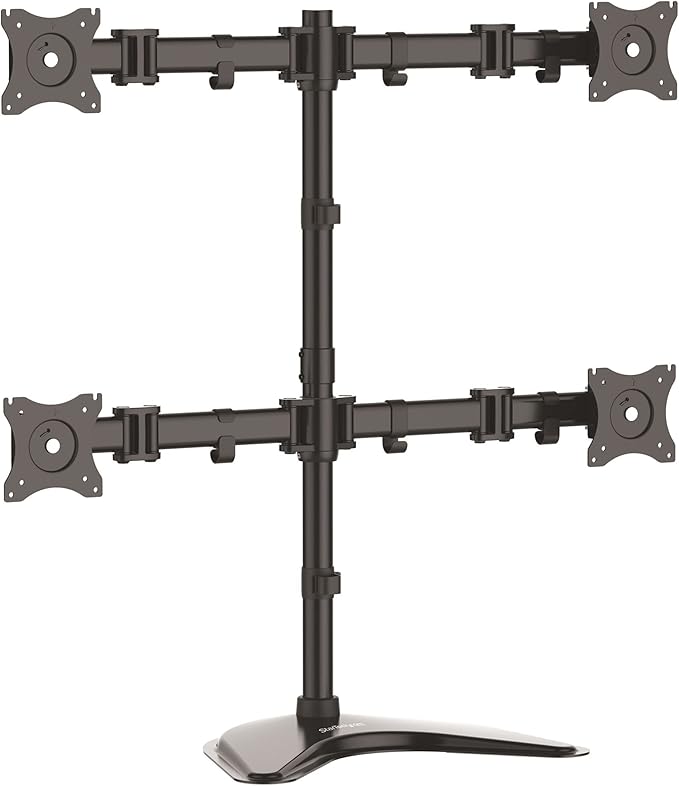 StarTech Quad Monitor Stand 13in to 27in, Articulating, Black (ARMBARQUAD) | Supports Monitors 13" to 27" (17.6lb/8kg), Adjustable VESA Four Monitor Stand for 4 Screen Setup, Steel