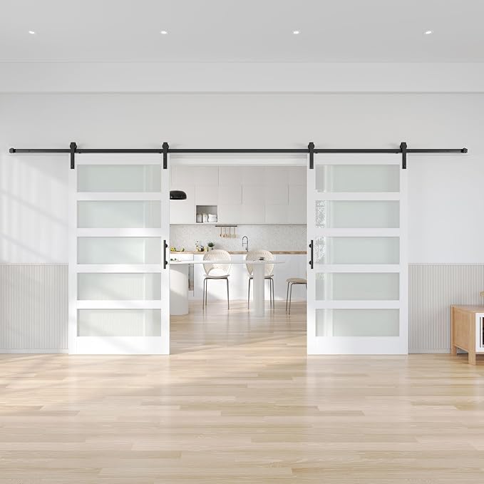 White Glass Barn Door 84X84 (Double42x84) and Hardware Inlcuded