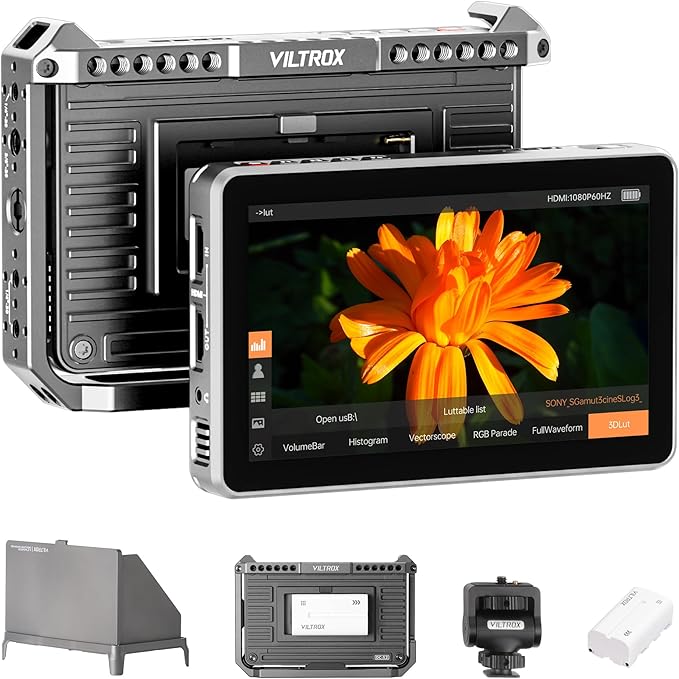 VILTROX 2000nits Video Field Monitor Rig Cage Kit, 4K HDMI Touchscreen 6 Inch On Camera Monitor, 3D LUT Output Video Monitoring Waveform Anamorphic Peaking (DC-X2 Rig Kit)