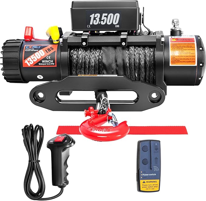 CXRCY 12V Electric Winch, 13500LB, Synthetic Rope