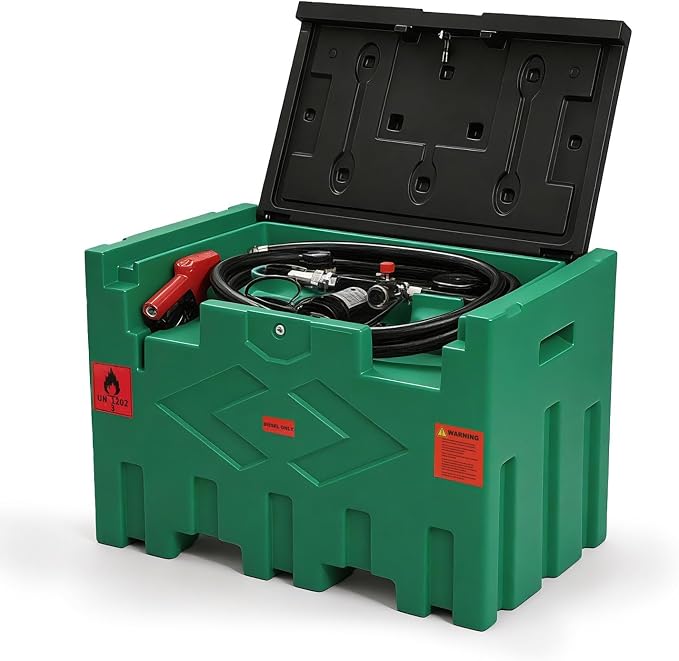Portable 50 Gallon Diesel Fuel Transfer Tank with 12V Electric Pump, 15ft Hose, 11.9 GPM Flow Rate