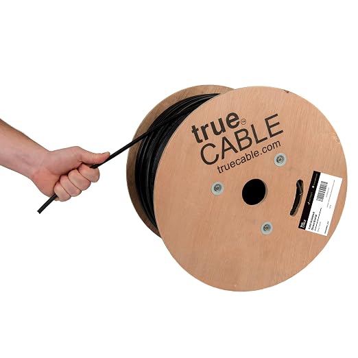 TRUE CABLE Cat6 Direct Burial Bulk Ethernet Cable, Shielded F/UTP, 1000ft, Black, 23AWG Solid Bare Copper, Heavy Duty Outdoor OSP Jacket, Waterproof, UV Resistant, 550MHz, PoE++ 100W (4PPoE)