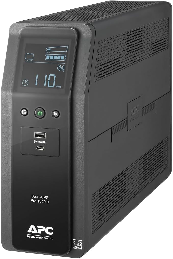 APC UPS 1350VA/810W Pure Sine Wave UPS for Computer, Electronics, BR1350MS | Back-UPS Pro Sinewave UPS for PC, gaming & home offices. Surge protection, AVR, USB-C charging, User-replaceable battery