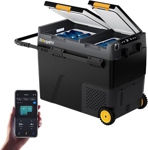 BougeRV 12V Refrigerator CRD2 V2.0 61QT, -4°F~68°F, Dual Zone Car Fridge