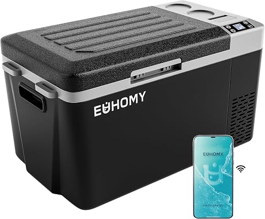 EUHOMY 12 Volt Refrigerator, 24QT(23L) Electric Cooler, Car Fridge APP Control, Car Refrigerator 12/24V DC 100-240V AC, Portable Freezer Usable Battery for Camping, Travel, Truck, Outdoor
