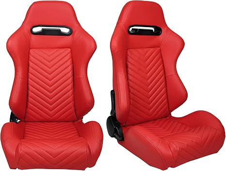 Universal Reclining Racing Seats Pair, PU, Red 01-1