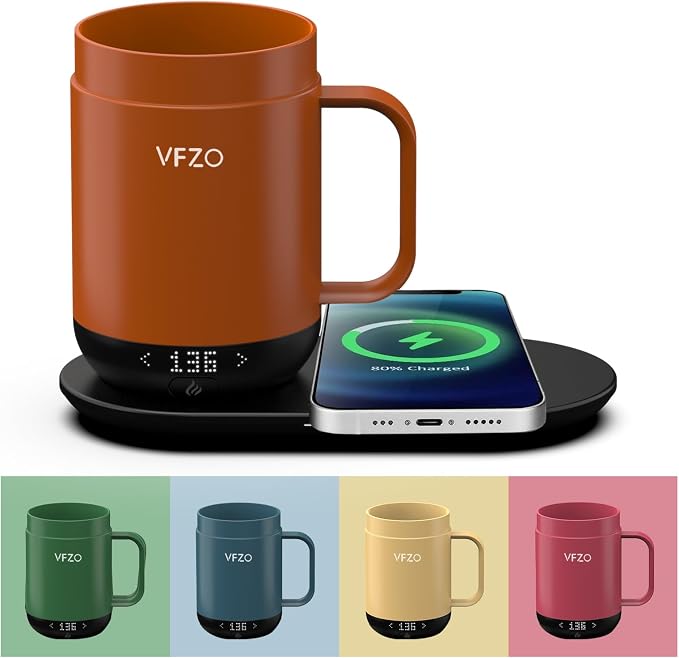 16Oz Temperature Control Smart Mug, Self Heating Coffee Mug LED Display, 180 Min Battery Life - Hot up to 149℉ Fast Wireless Charger Base Improved Design (16oz, Orange)